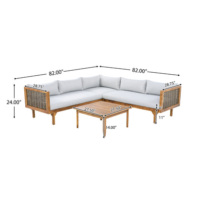 SECTIONAL SEATING GROUP WITH WATERPROOF CUSHIONS - PREMIUM OUTDOOR SOFA SET(LIGHT GRAY CUSHION)