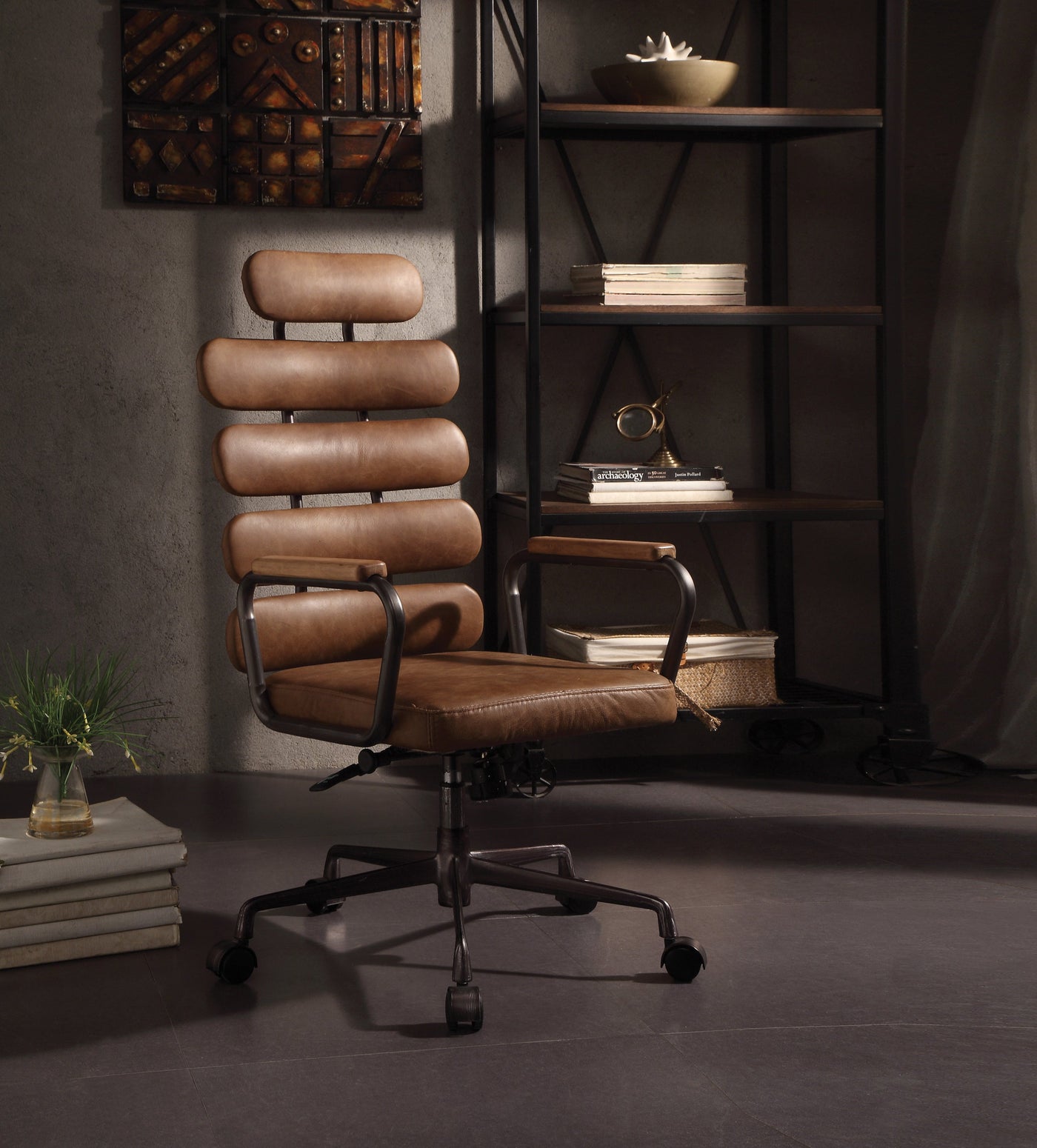 Retro Brown Swivel Office Chair with Pneumatic Lift
