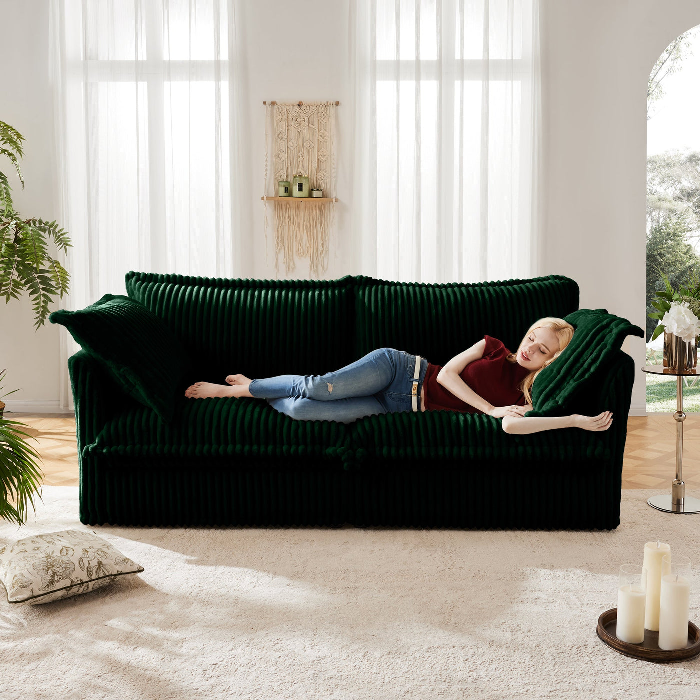 Modern Slipcovered 2-Seat Sofa Couches for Living Room, 2 Seater Sofa, Corduroy Deep Seat Sofa with Upholstered Cushion&Detachable Cover, Comfy Sofa Couch for Small Space, Apartment, Green Corduroy
