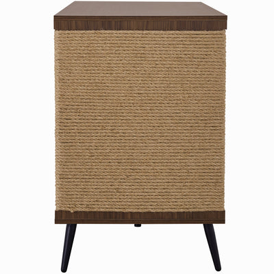 Furniture Style 2 in 1 Mid-century Modern Walnut Cabinet Side Table Design With Spring-loaded door Storage