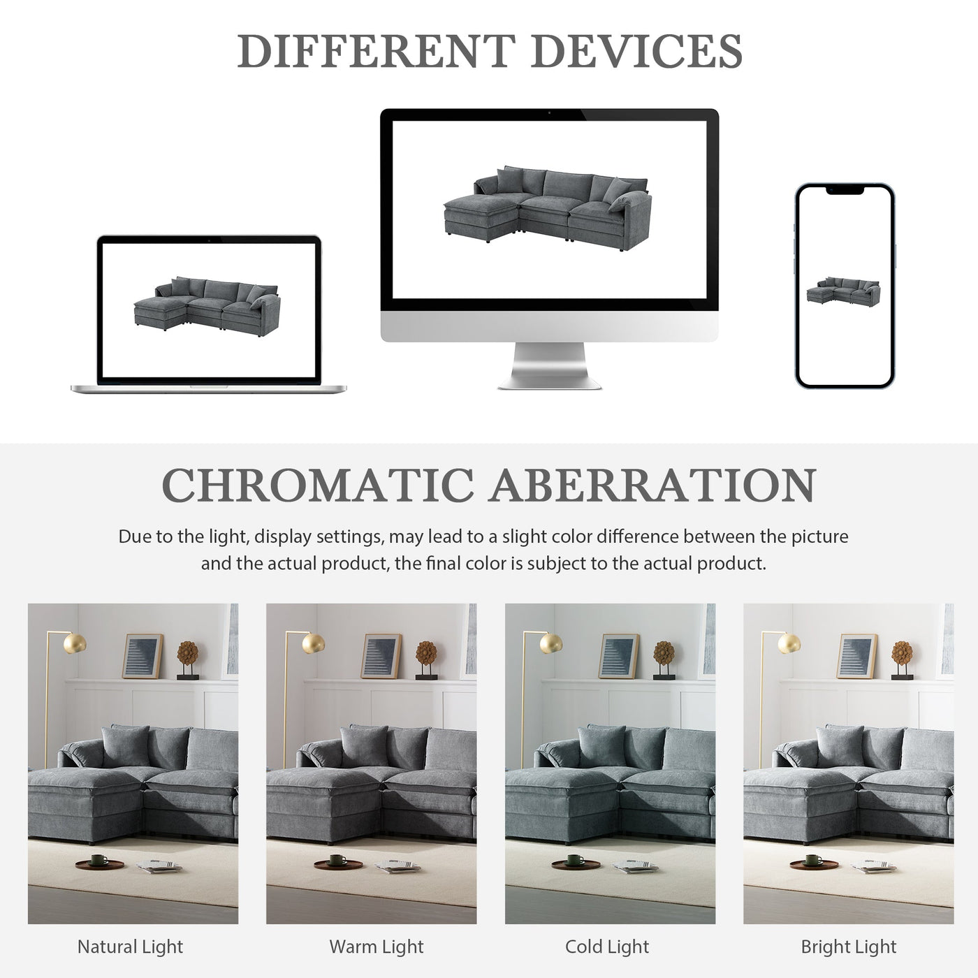 Chenille Modular Sectional Sofa with Deep and Wide Seat in Dark Gray, L Shaped Cloud Couch Set with Double Cushions, 4 Seat Sofa with Movable Ottoman