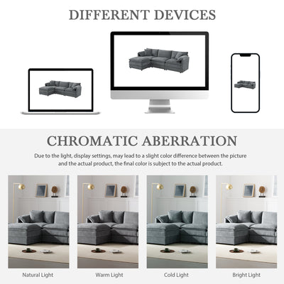 Chenille Modular Sectional Sofa with Deep and Wide Seat in Dark Gray, L Shaped Cloud Couch Set with Double Cushions, 4 Seat Sofa with Movable Ottoman