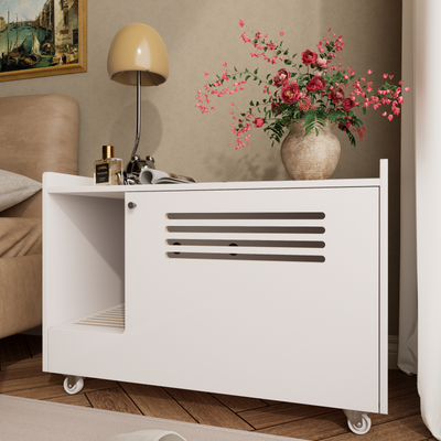 White Cat Litter Box Enclosure,Hidden Litter Box Furniture with top side fence,Wooden Pet House Side End Table, Storage Cabinet Bench for Living Room,,Bedroom, Fit Most of Litter Box