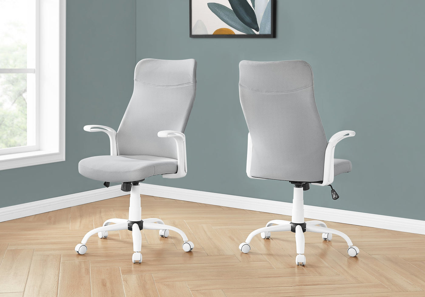 Office Chair, Adjustable Height, Swivel, Ergonomic, Armrests, Computer Desk, Work, Grey Mesh, White Metal, Contemporary, Modern
