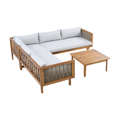 SECTIONAL SEATING GROUP WITH WATERPROOF CUSHIONS - PREMIUM OUTDOOR SOFA SET(LIGHT GRAY CUSHION)