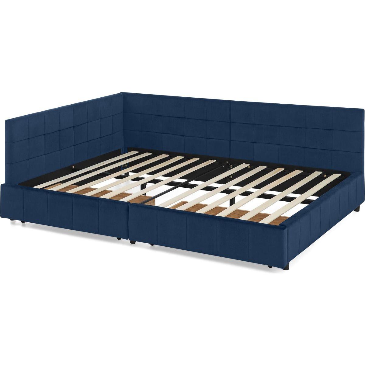 Full Size Storage Upholstered Tufted Bed Frame, Sofa Bed Frame with Comfortable Backrest and Armrests, Full Size Bed for Bedroom, Living Room,Velvet, DARK BLUE(80.5''*59''*29.5'')