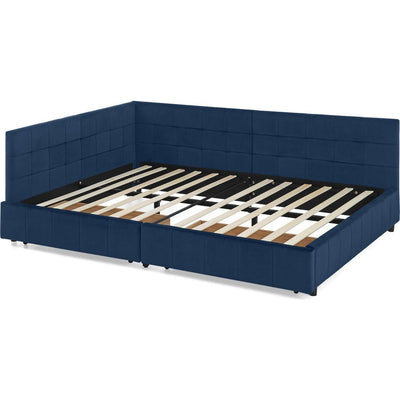 Full Size Storage Upholstered Tufted Bed Frame, Sofa Bed Frame with Comfortable Backrest and Armrests, Full Size Bed for Bedroom, Living Room,Velvet, DARK BLUE(80.5''*59''*29.5'')