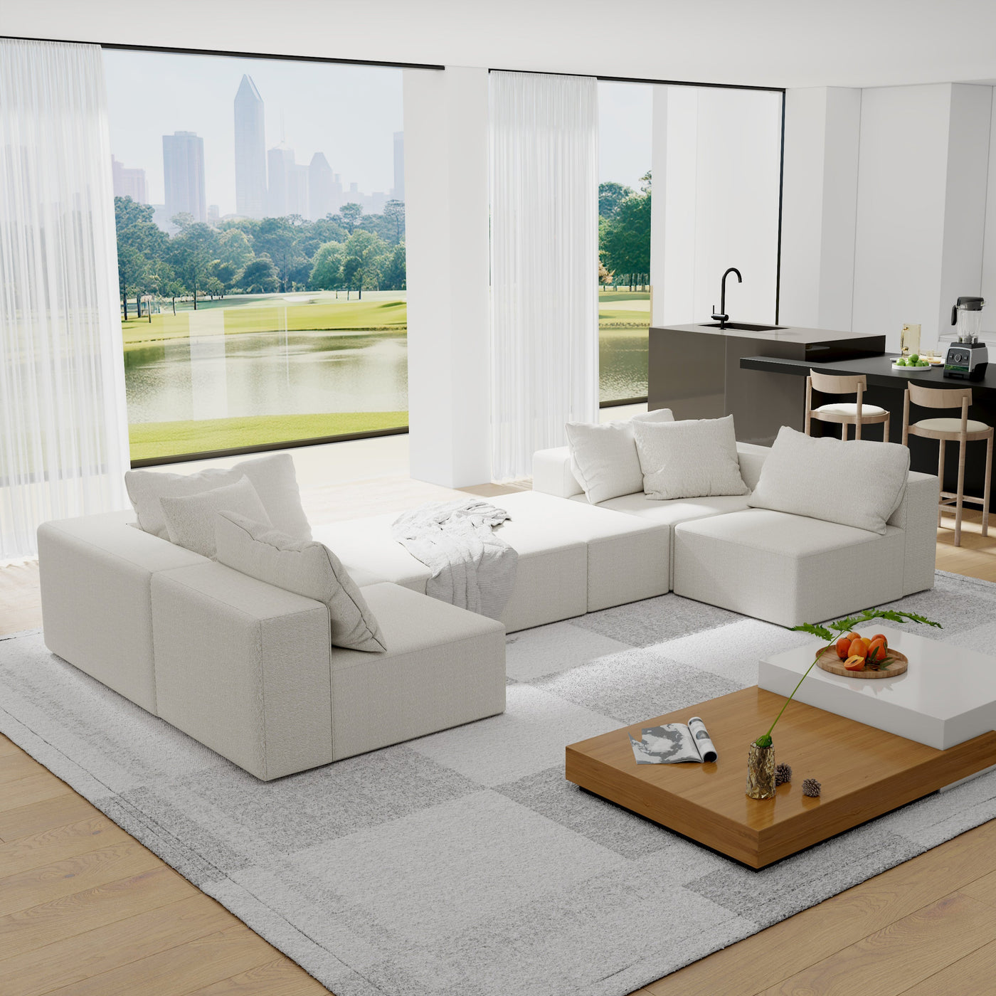Modern Upholstered Sectional Sofa Couch Set,Modular 132' L Shaped Sectional Living Room Sofa Set With 6 Pillows,Free Combination Sofa Couch for Living Room,Bedroom