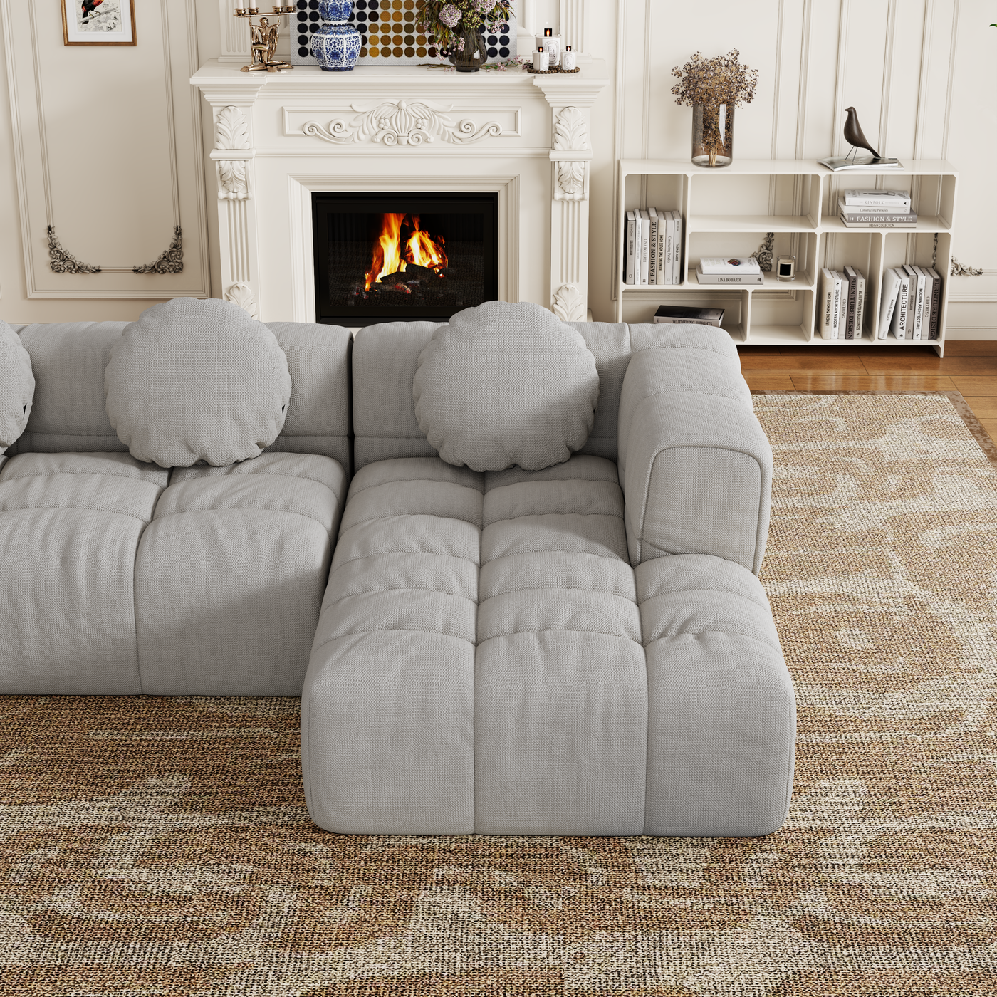 Modern upholstered combination sofa set, fully compressed modular 103' L-shaped combination living room sofa set with 3 pillows, free combination sofa for living room and bedroom (Right side recliner)