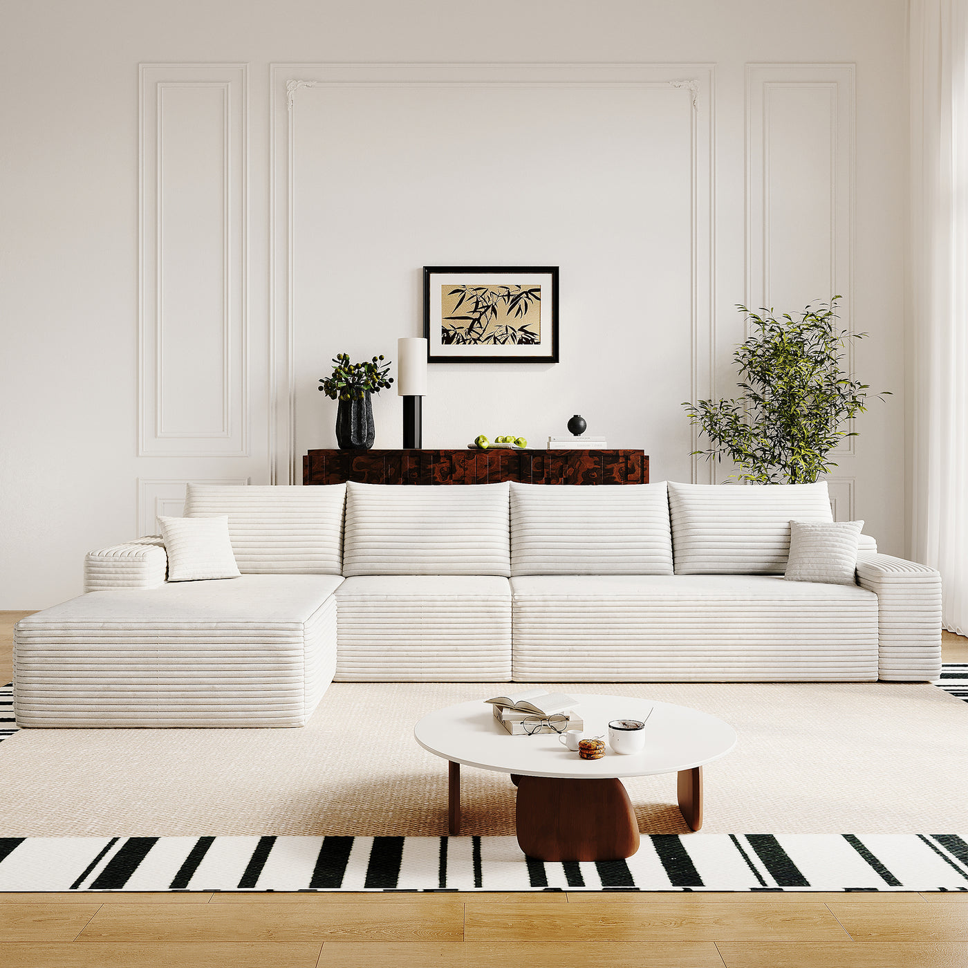 135' Cloud Sectional Couch with L-Shape Chaise,Modern Modular Sofa with Deep Seat, Upholstered Couches for Living Room Bedroom,No Assembly Required, (Plush Corduroy Fabric),White