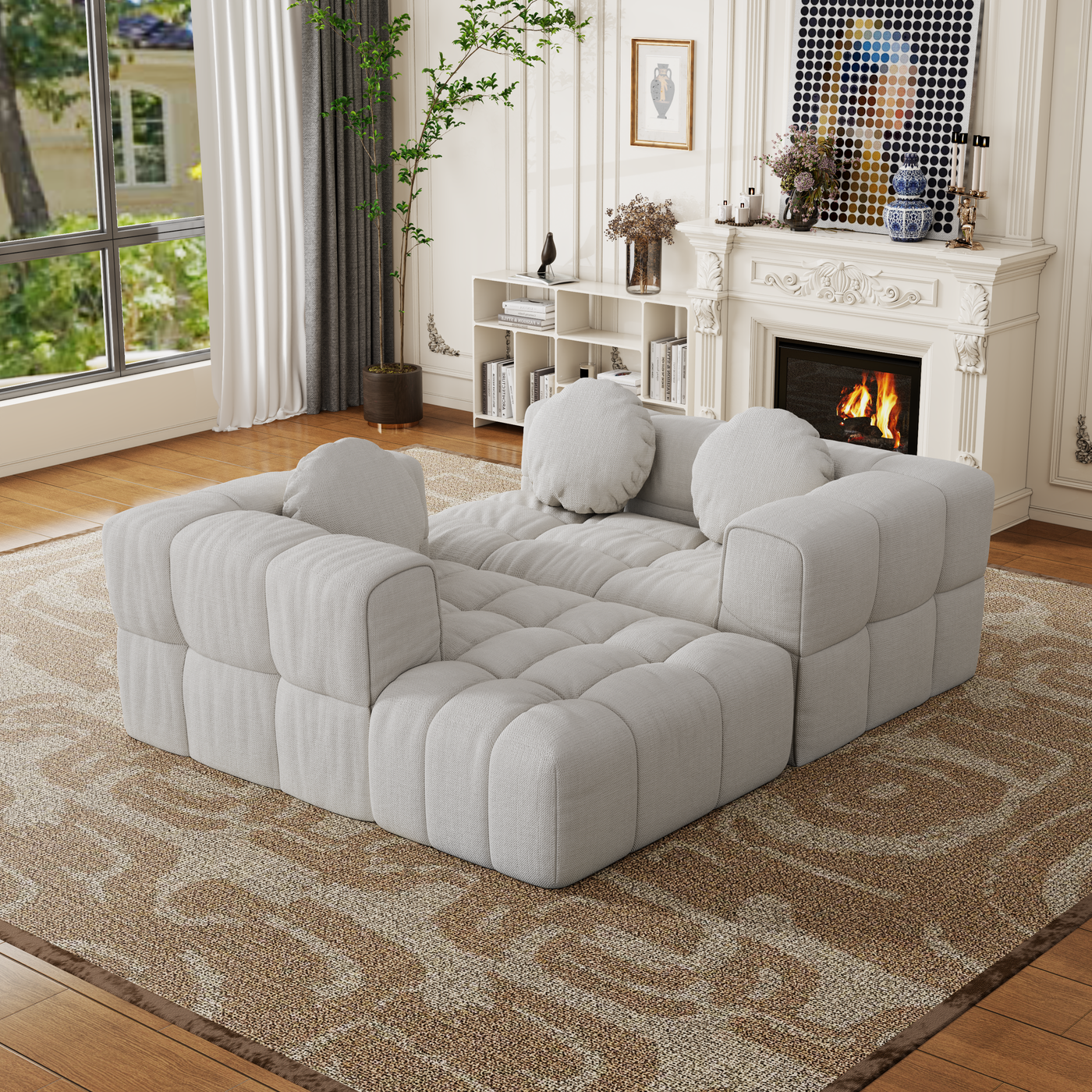 Modern upholstered combination sofa set, fully compressed modular 103' L-shaped combination living room sofa set with 3 pillows, free combination sofa for living room and bedroom (Right side recliner)