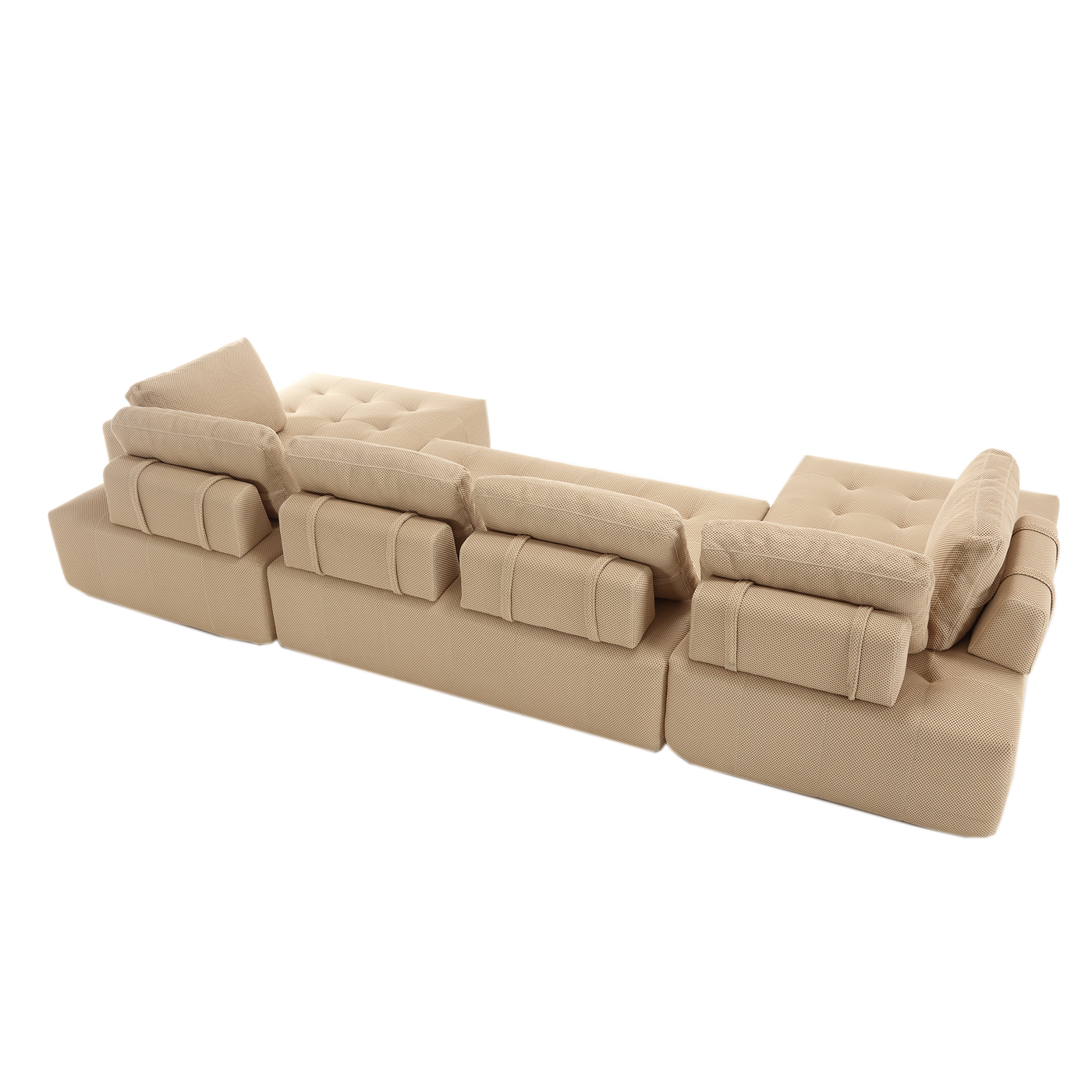[NEW ARRIVED] [VIDEO PROVIDED]138.5 'Modular Combination Sofa, U-shaped Sofa, Living Room, Apartment, Upholstered ,6-seat Sofa, Free Combination Sofa (Mesh Fabric), Breathable Fabric, Khaki