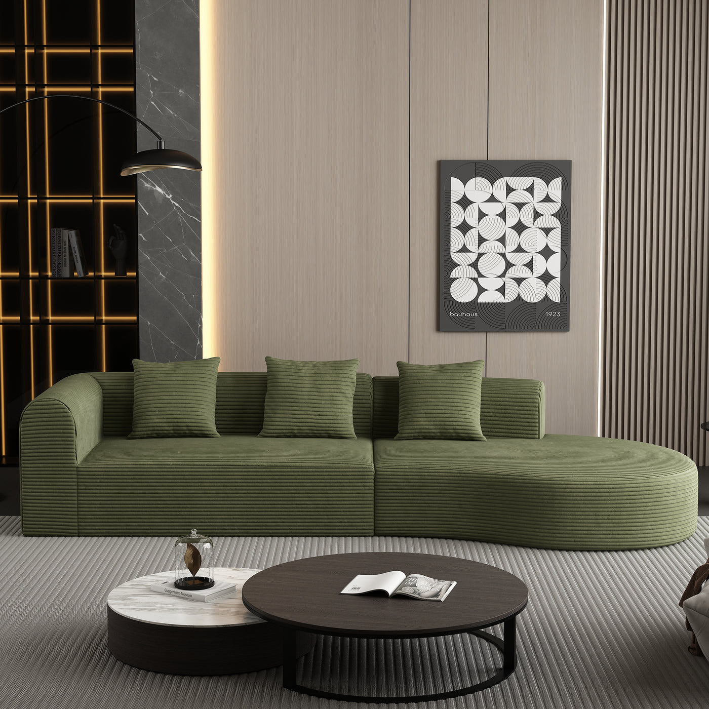 123*37 inch extra large deep modular sofa, cloud sofa 4-person sofa, can sit or lie down, living room corduroy modular sofa, no assembly required, green