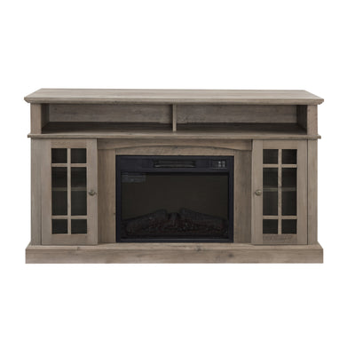 Classic TV Media Stand Modern Entertainment Console with 23' Fireplace Inset for TV Up to 65' with Open and Closed Storage Space, Gray Wash, 58.25'W*15.75'D*32'H