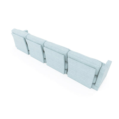 Sky Blue Four-Seater Chenille Sofa with Lumbar Pillow, Ergonomic Design, Solid Wood Frame