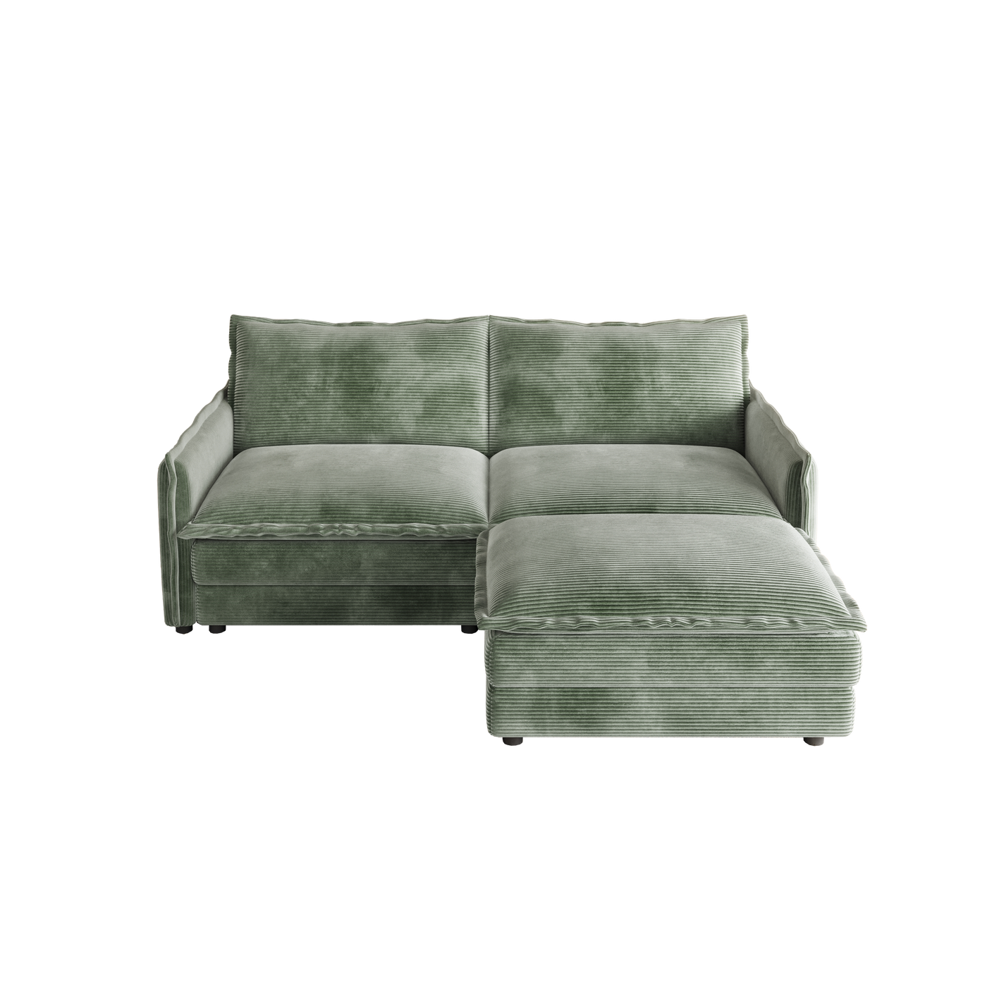 Corduroy Fabric Loveseat Sofa Couch with 1 Footrest for Living Room,2 Seater L-Shaped Sectional with Ottoman, Upholstered Large Size Deep Seat 2-Seat Sofa with 2 cushions