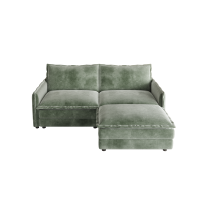 Corduroy Fabric Loveseat Sofa Couch with 1 Footrest for Living Room,2 Seater L-Shaped Sectional with Ottoman, Upholstered Large Size Deep Seat 2-Seat Sofa with 2 cushions