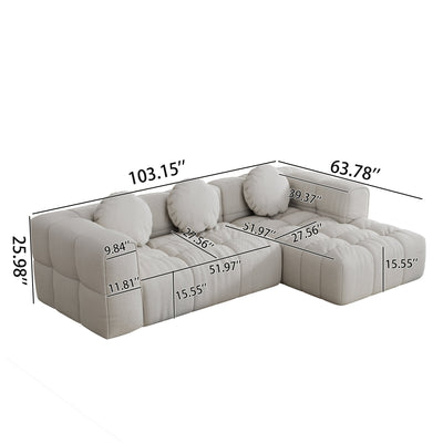 Modern upholstered combination sofa set, fully compressed modular 103' L-shaped combination living room sofa set with 3 pillows, free combination sofa for living room and bedroom (Right side recliner)
