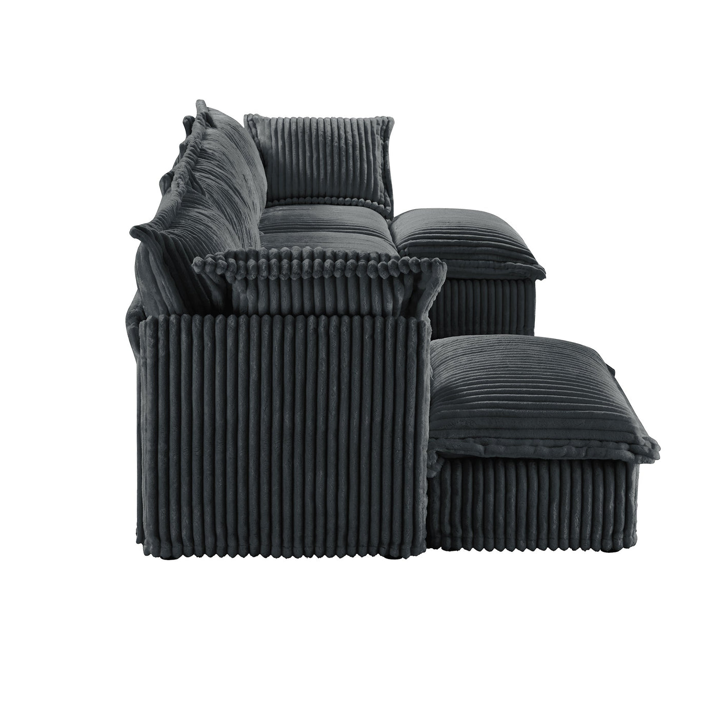 Slipcovered U Shape Sectional Wide and Deep Seat Sofa Couch, 4 Seater Sofa with French Edges Design Multiple Big Pillows, Soft Deep Seat Comfy Cloud Couch for Living Room, Apartment, Gray Corduroy