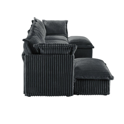 Slipcovered U Shape Sectional Wide and Deep Seat Sofa Couch, 4 Seater Sofa with French Edges Design Multiple Big Pillows, Soft Deep Seat Comfy Cloud Couch for Living Room, Apartment, Gray Corduroy