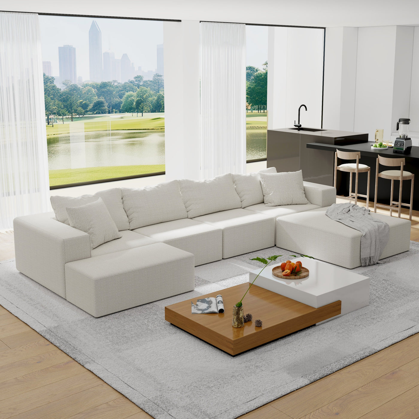 Modern Upholstered Sectional Sofa Couch Set,Modular 132' L Shaped Sectional Living Room Sofa Set With 6 Pillows,Free Combination Sofa Couch for Living Room,Bedroom