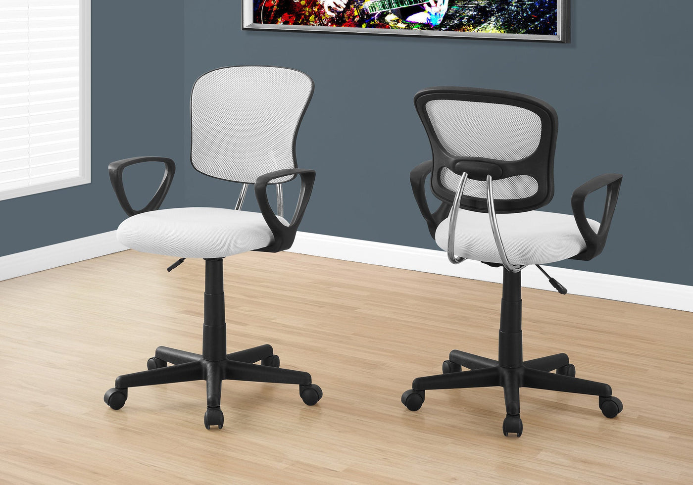 Office Chair, Adjustable Height, Swivel, Ergonomic, Armrests, Computer Desk, Work, Juvenile, White Mesh, Black Metal, Contemporary, Modern
