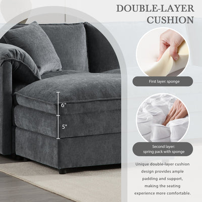 Chenille Modular Sectional Sofa with Deep and Wide Seat in Dark Gray, L Shaped Cloud Couch Set with Double Cushions, 4 Seat Sofa with Movable Ottoman
