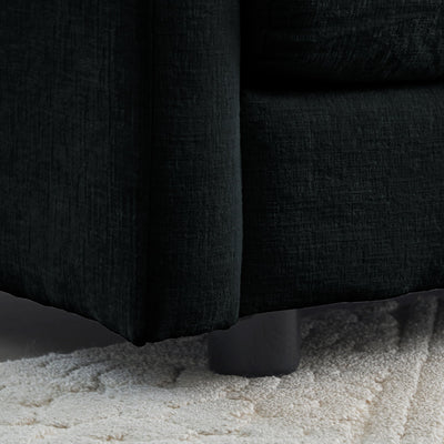 Chenille Two-Seater Sofa with 1 Footrest, 2 Seater L-Shaped Sectional with Ottoman,Loveseat with Ottoman for Small Living Space, Black Chenille