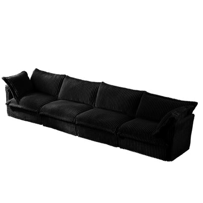 Slipcovered Long Sofa, 4 Seater Sofa with Removable Cover, Extra Deep Couch for Living Room, Corduroy Fabric Cloud Like Comfy Sofa Couch, Black Corduroy Fabric