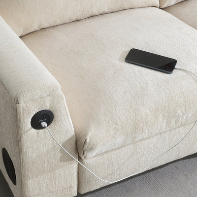 Chenille Sectional Sofa with Bluetooth Speaker, Comfy Cloud Couch Set with Drop Down Table, Cup Holders, USB Charger, Storage Armrest, Wide Seat, 96*35''