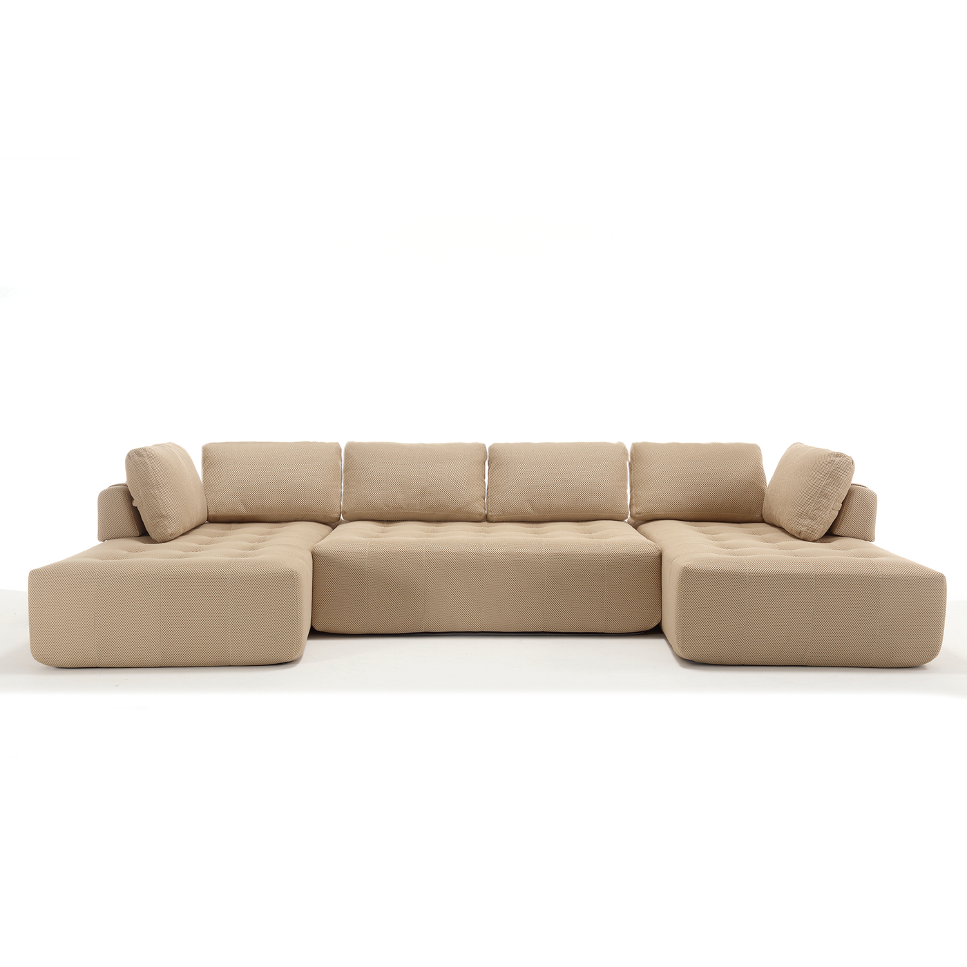 [NEW ARRIVED] [VIDEO PROVIDED]138.5 'Modular Combination Sofa, U-shaped Sofa, Living Room, Apartment, Upholstered ,6-seat Sofa, Free Combination Sofa (Mesh Fabric), Breathable Fabric, Khaki