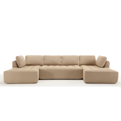 [NEW ARRIVED] [VIDEO PROVIDED]138.5 'Modular Combination Sofa, U-shaped Sofa, Living Room, Apartment, Upholstered ,6-seat Sofa, Free Combination Sofa (Mesh Fabric), Breathable Fabric, Khaki