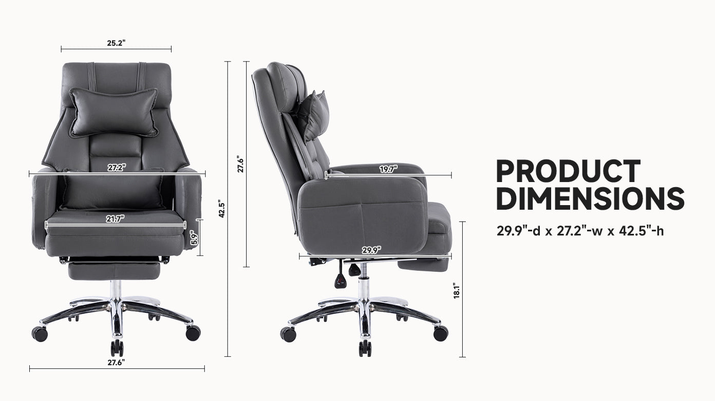 Swivel Ergonomic Office Chair, Technology Leather  High Back Office Chair with Lumbar Support Headrest, Sedentary Comfortable Boss Chair, 155° Reclining Computer Chair (Color : DARK GREY)