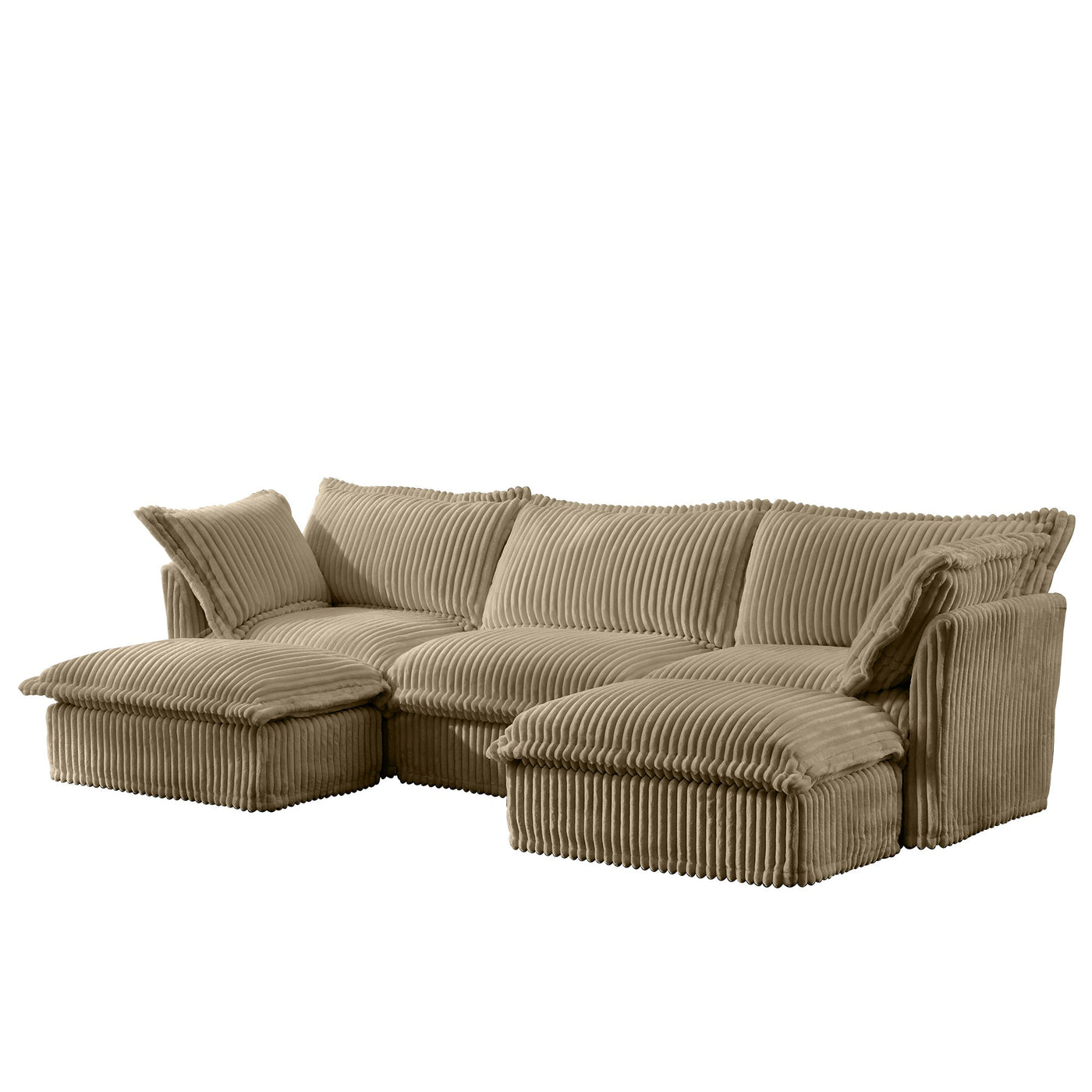 Slipcovered U Shape Sectional Deep Seat Sofa Couch, 3 Seater Sofa with French Edges Design Multiple Big Pillows, Modular Deep Seat Sectional Sofa Comfy Cloud Couch for Living Room, Apartment, Camel
