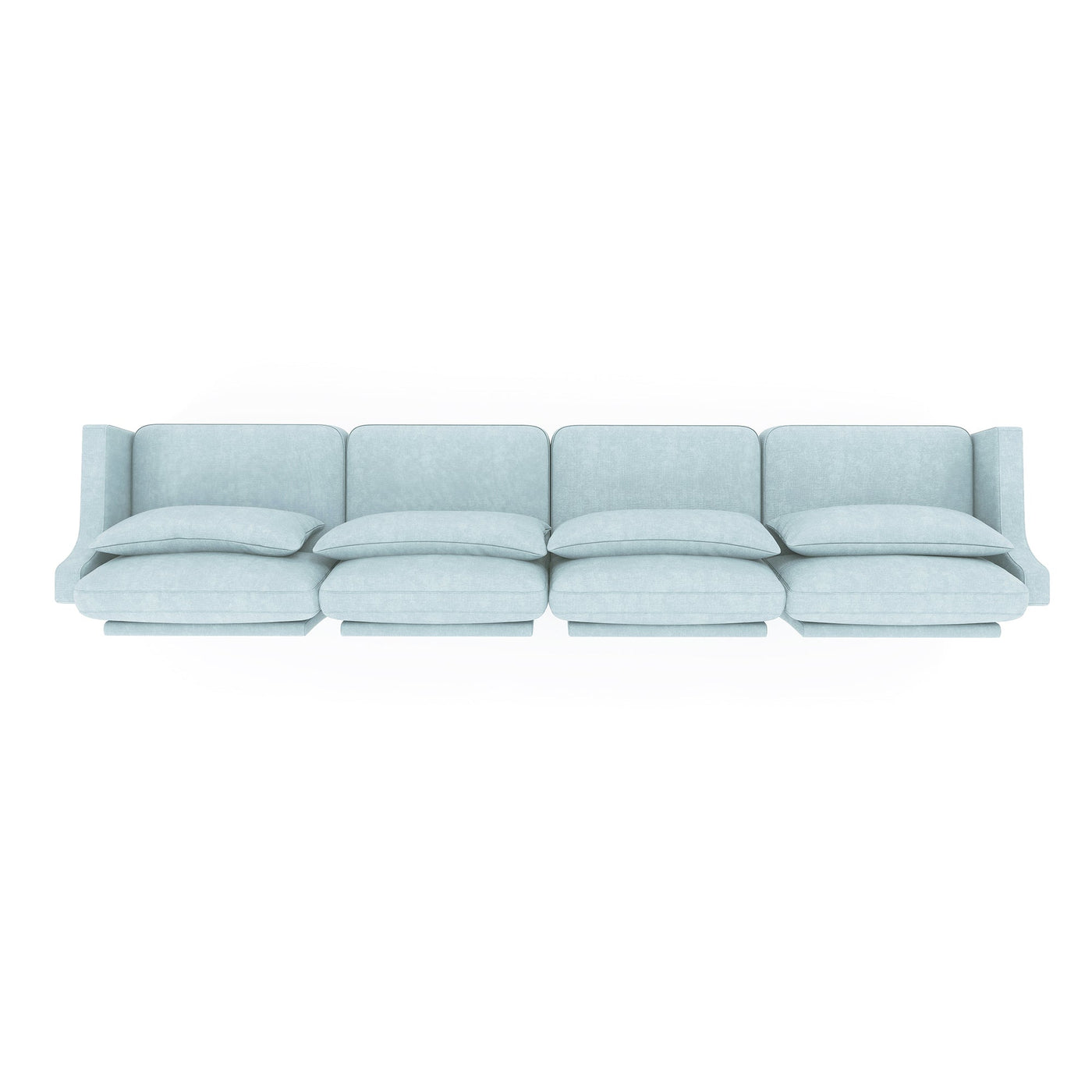 Sky Blue Four-Seater Chenille Sofa with Lumbar Pillow, Ergonomic Design, Solid Wood Frame