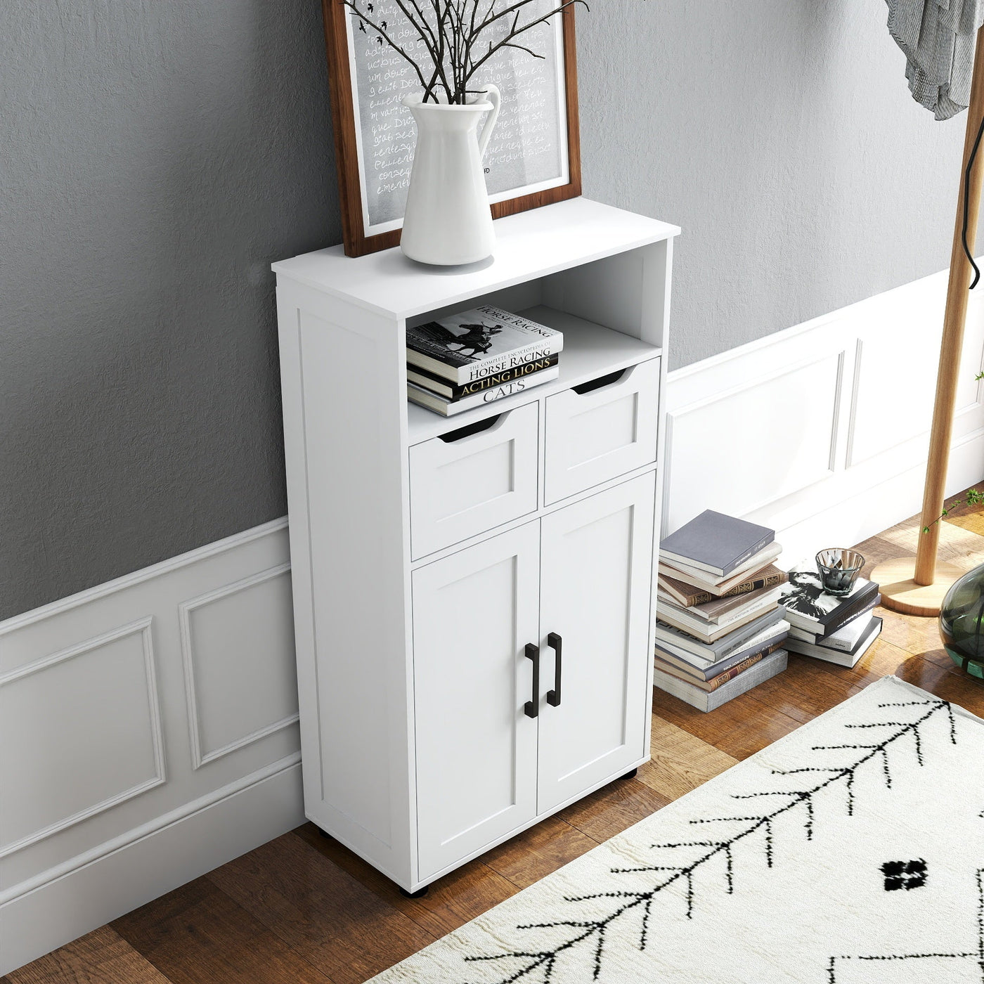 Farmhouse Storage Cabinet ,Versatile Double-Door Storage Cabinet with Adjustable Shelves - Perfect for Living Room & Dining Room