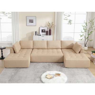 [NEW ARRIVED] [VIDEO PROVIDED]138.5 'Modular Combination Sofa, U-shaped Sofa, Living Room, Apartment, Upholstered ,6-seat Sofa, Free Combination Sofa (Mesh Fabric), Breathable Fabric, Khaki