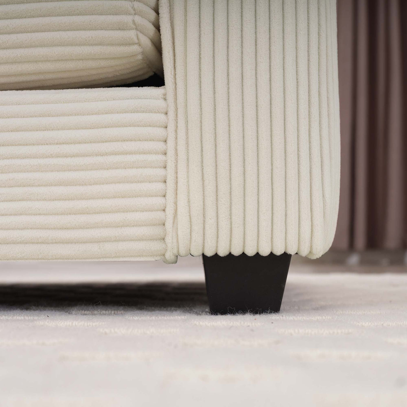 Light Beige Corduroy L-Shaped Two-Seater Sofa with Ottoman for Small Living Spaces