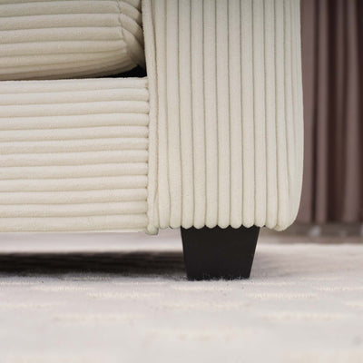 Light Beige Corduroy L-Shaped Two-Seater Sofa with Ottoman for Small Living Spaces