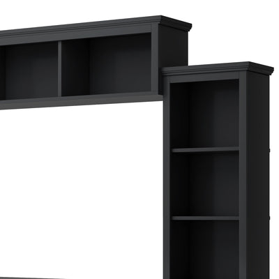 [VIDEO provided] ON-TREND Minimalism Entertainment Wall Unit with Bridge, Modern TV Console Table for TVs Up to 70', Multifunctional TV Stand with Tempered Glass Door, Black (Old SKU: SD000009AAB)