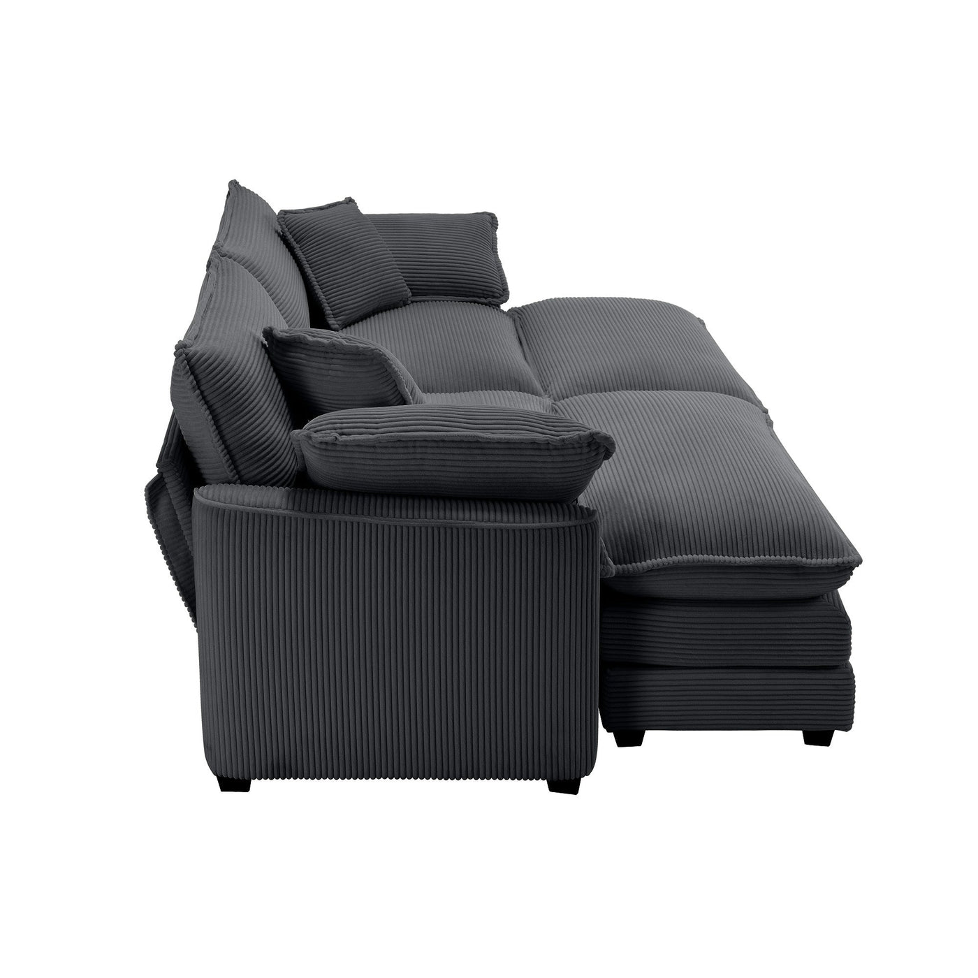 Contemporary Corduroy Two-Seater Sofa with Ottoman, Grey, Ideal for Small Spaces