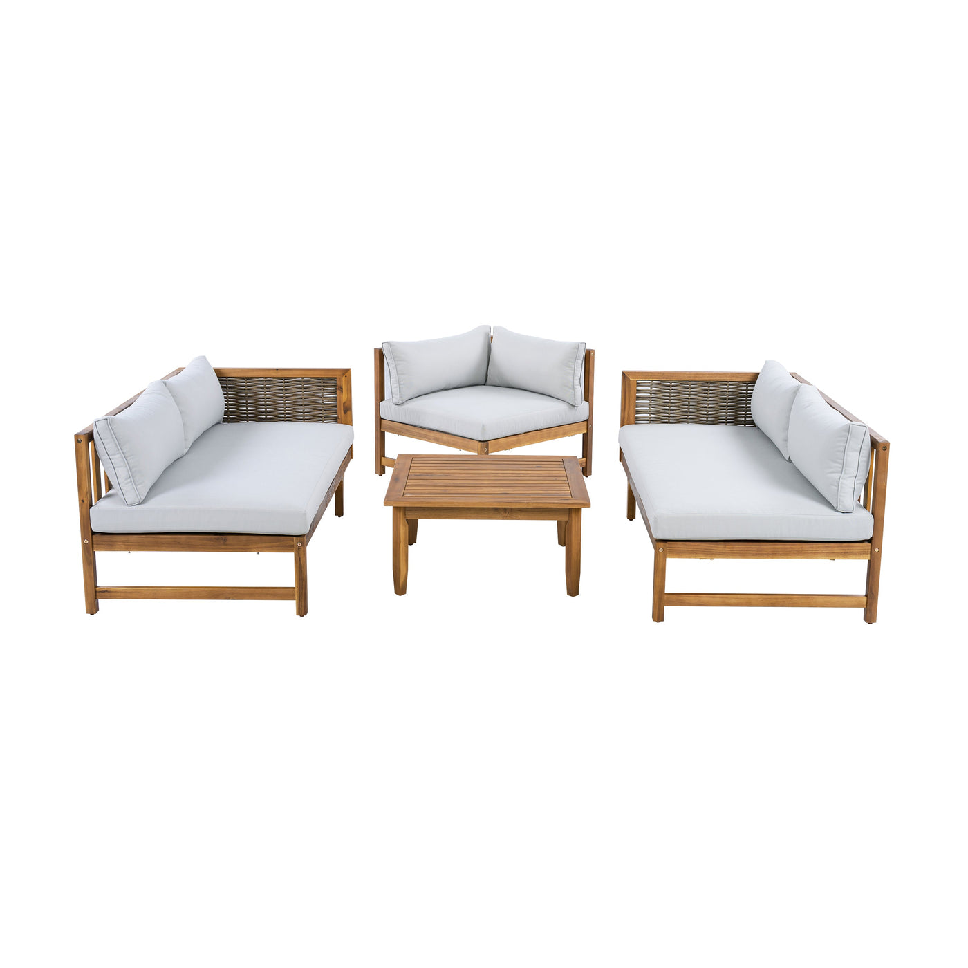 SECTIONAL SEATING GROUP WITH WATERPROOF CUSHIONS - PREMIUM OUTDOOR SOFA SET(LIGHT GRAY CUSHION)