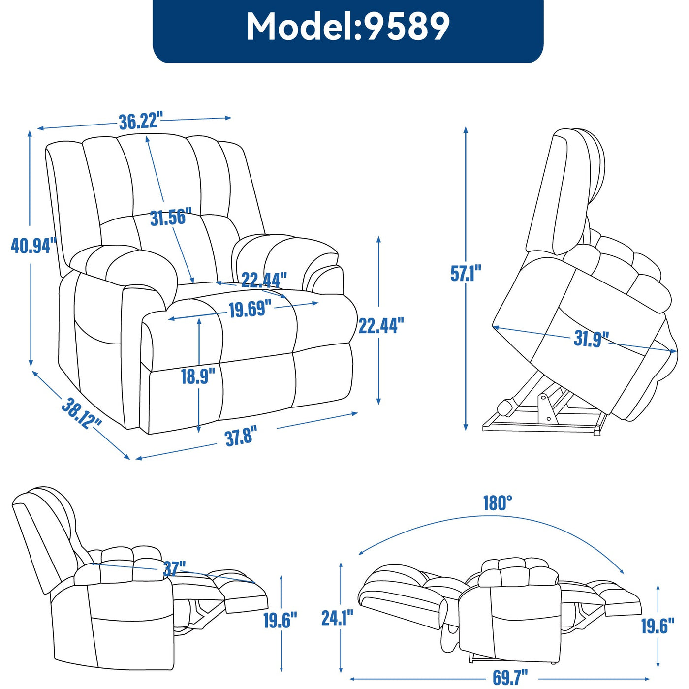 Dual Motor Heat Massage Infinite Position Up to 350 LBS Electric Power Lift Recliners with Power-Remote, Medium-firm and Heavy Duty, Light Grey