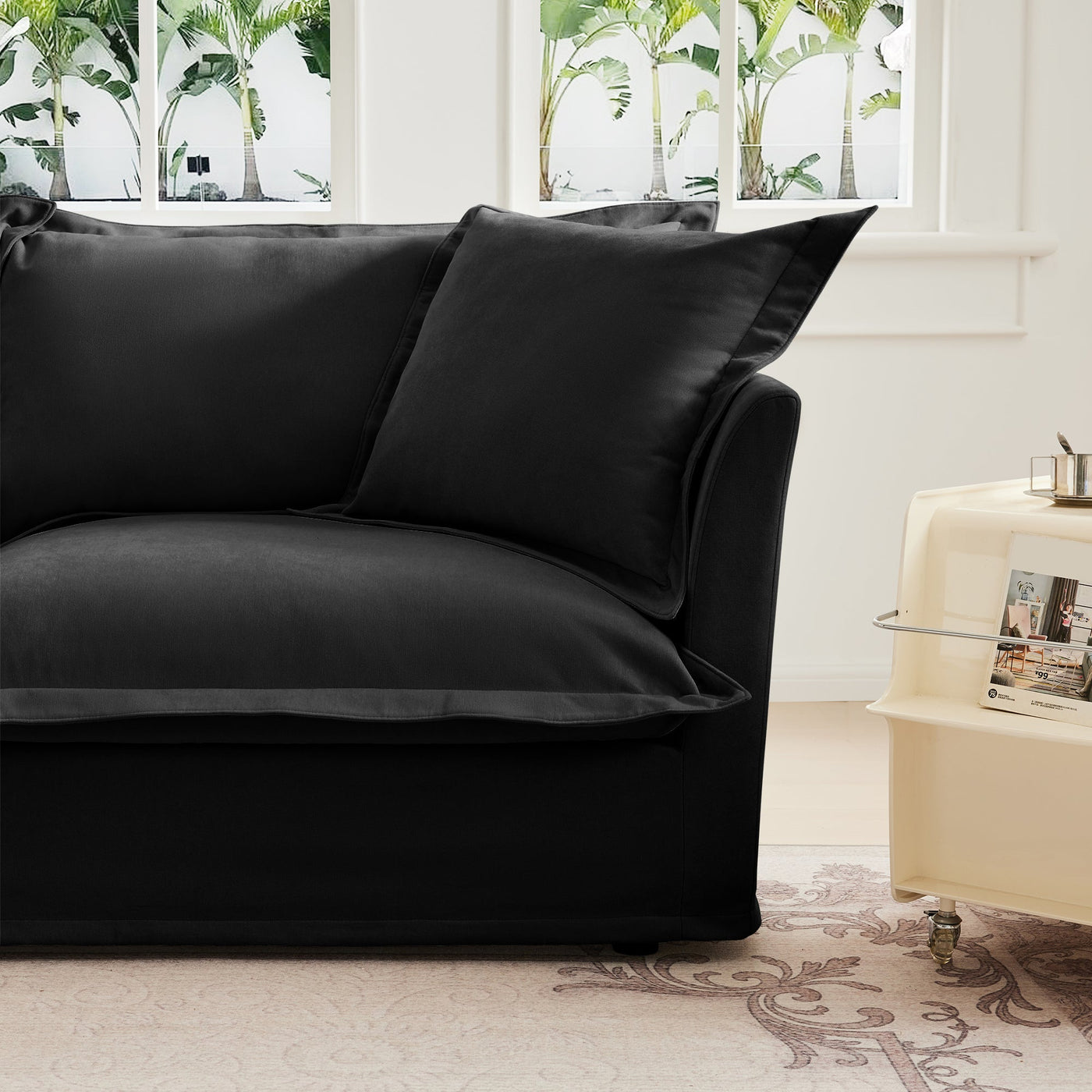 Slipcovered U Shape Sectional Wide and Deep Seat Sofa Couch, 4 Seater Sofa with French Edges Design Multiple Big Pillows, Soft Deep Seat Comfy Cloud Couch for Living Room, Apartment, Chenille Fabric