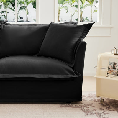 Slipcovered U Shape Sectional Wide and Deep Seat Sofa Couch, 4 Seater Sofa with French Edges Design Multiple Big Pillows, Soft Deep Seat Comfy Cloud Couch for Living Room, Apartment, Chenille Fabric