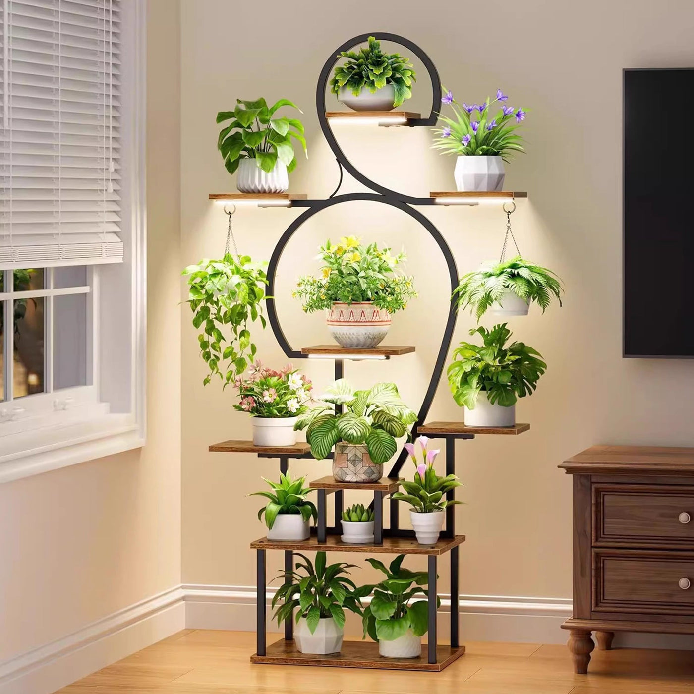 Plant Stand Indoor with Grow Light, 9-Tiered 63' Tall Indoor Plant Shelves for Multiple Plants, Large Metal Plant Shelf, Lighted Plant Stand for Indoor, Balcony, Living Room