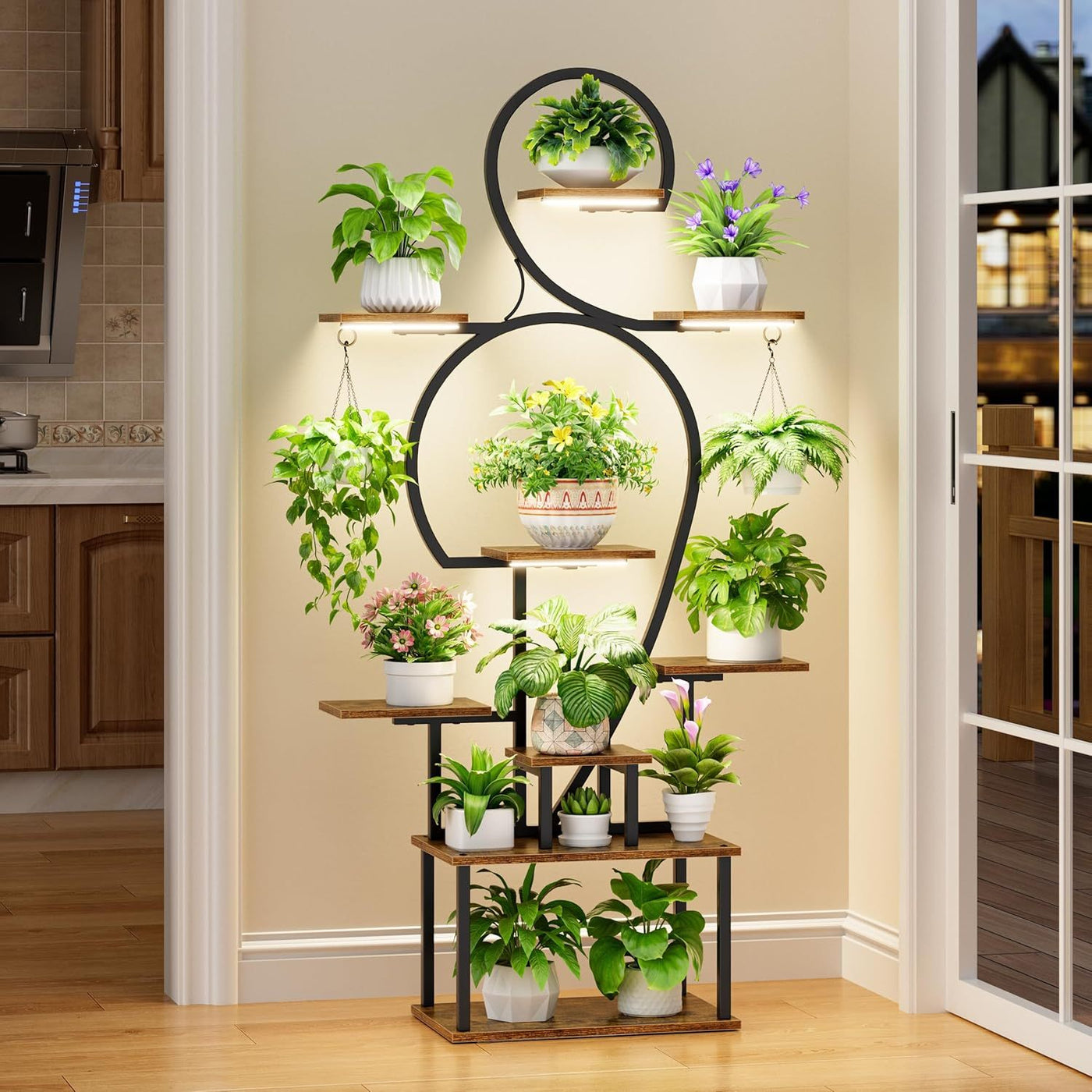 Plant Stand Indoor with Grow Light, 9-Tiered 63' Tall Indoor Plant Shelves for Multiple Plants, Large Metal Plant Shelf, Lighted Plant Stand for Indoor, Balcony, Living Room