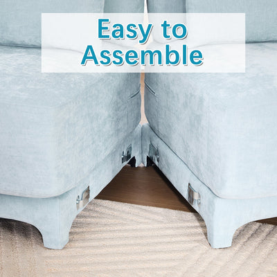 Stylish Four-Seater Sofa with Movable Ottoman in Sky Blue Chenille Fabric with Ergonomic Design