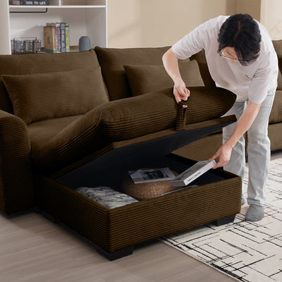 Corduroy Fabric Ottomans Footrest to Combine with 2 Seater Sofa, 3 Seater Sofa and 4 Seater Sofa, Brown Corduroy