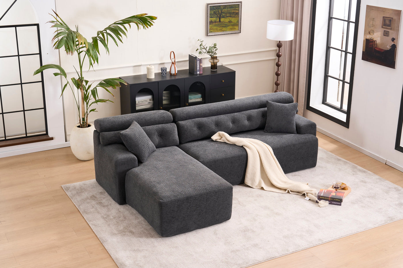 105'' Cloud Sectional Couch with L-Shape Chaise,Modern Modular Sofa with Deep Seat, Boneless Sofa for Living Room Bedroom,No Assembly Required,Grey.